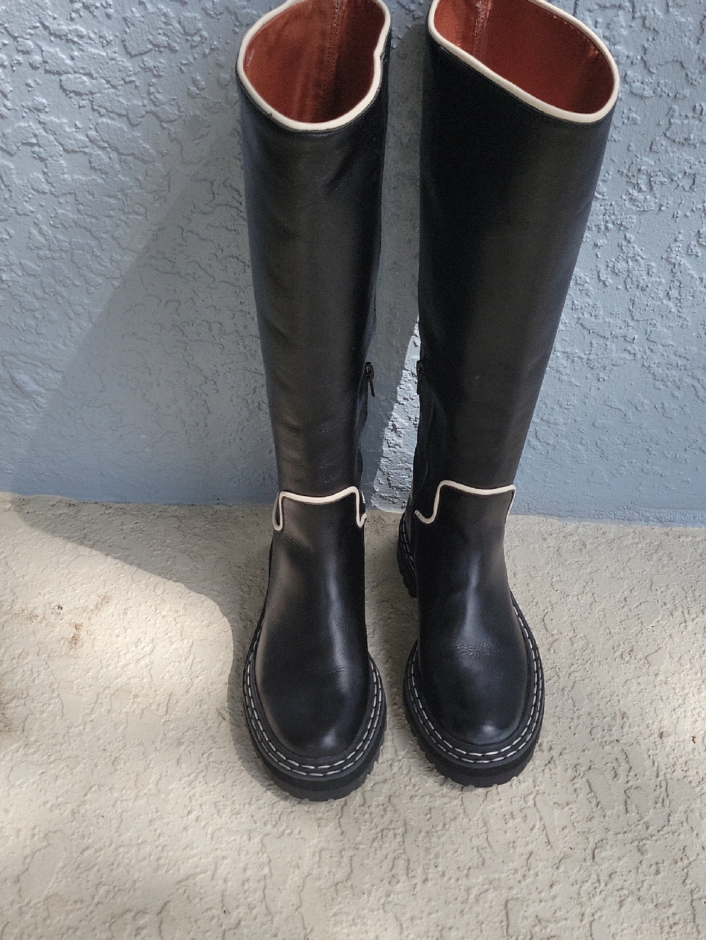 Courtney Grow Antonio Melani Black/Cream Leather Riding Boots Size 7M